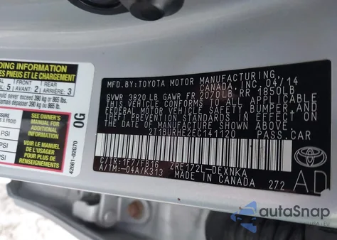 2014 Toyota Corolla Le z USA, uszkodzony, nr VIN 2T1BURHE2EC141120